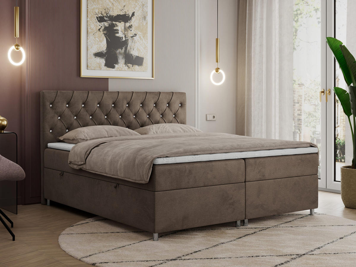BOXBETT ROMA 160/200 - Braun Velvet - H3 - Braun, Holz/Textil (160/200cm)