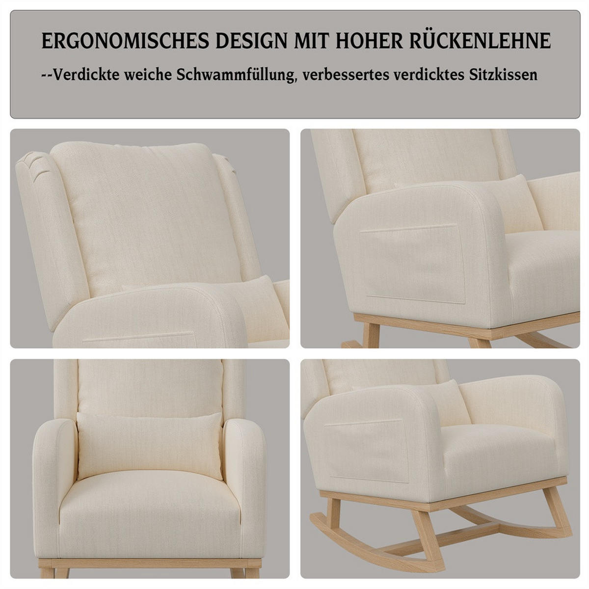 SCHAUKELSTUHL aus Baumwolle-Leinen-Gemisch mit beidseitigen Taschen - Beige - Beige, Textil (68/96/93cm) - DELFA