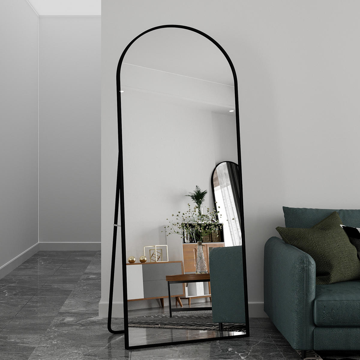 STANDSPIEGEL 180x80 cm Bogenform Schwarz Bruchsicher Wandmontage Möglich - Schwarz, Glas (2/180/80cm) - SHOPENTRA
