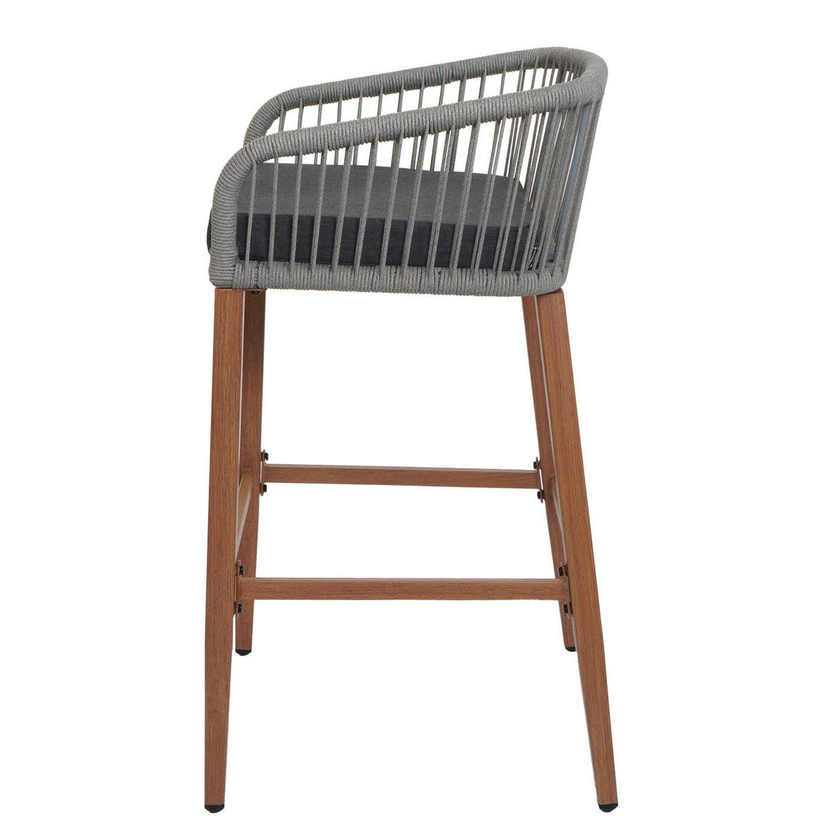 GARTENSTUHL 2er-Set HxBxT 92x51x53cm Sitzhöhe 76cm Hellgrau Kissen Dunkelgrau Seilgeflecht Metall Holz-Optik - Hellgrau, Metall (51/92/53cm) - PROREGAL