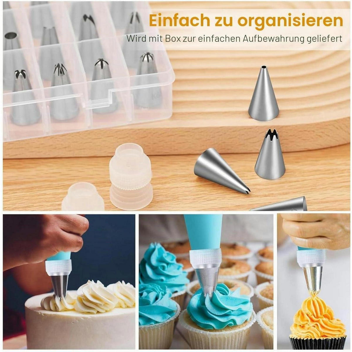 SPRITZBEUTEL Set 55-teilig mit Tüllen aus Edelstahl und Silikon - Hellblau, Metall (19.5/4/35.6cm)