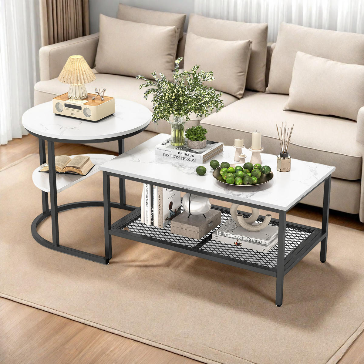 COUCHTISCH 2er Set Rechteckig Rund Schwarz - Schwarz, Metall (80/46/41cm) - SHOPENTRA