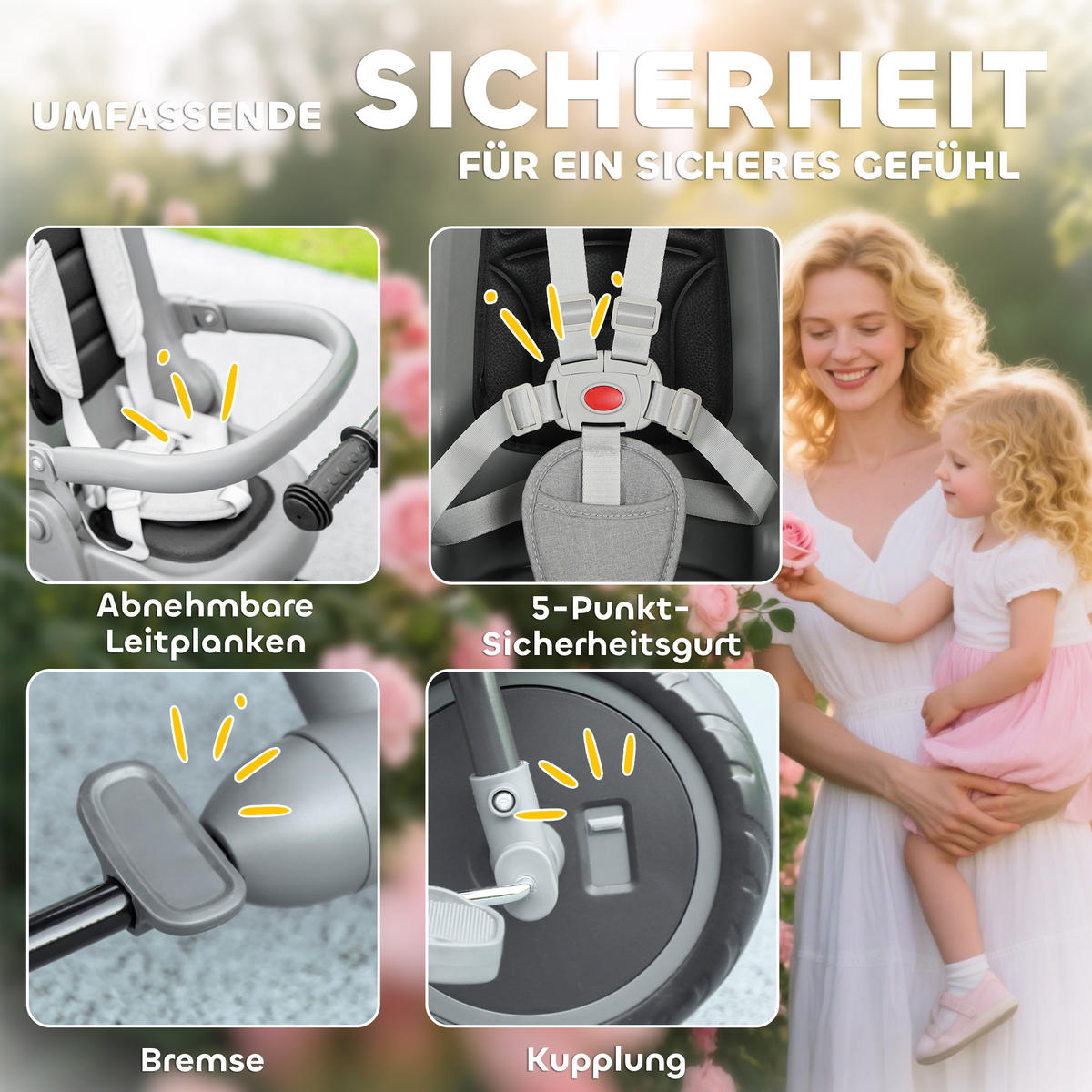 DREIRAD 6in1 mit Schubstange für 1-5 Jahre Kinderdreirad mit drehbarem Sitz Grau - Grau, Metall (111.5/52/98cm) - AIYAPLAY