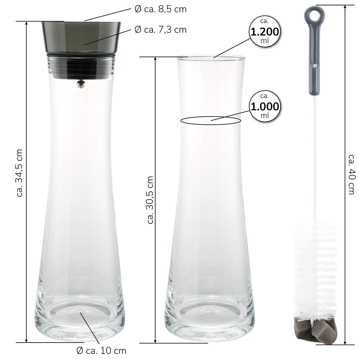 GLASKARAFFE AMISA 1,2 Liter, grau - Grau, Glas (1.2L) - bremermann