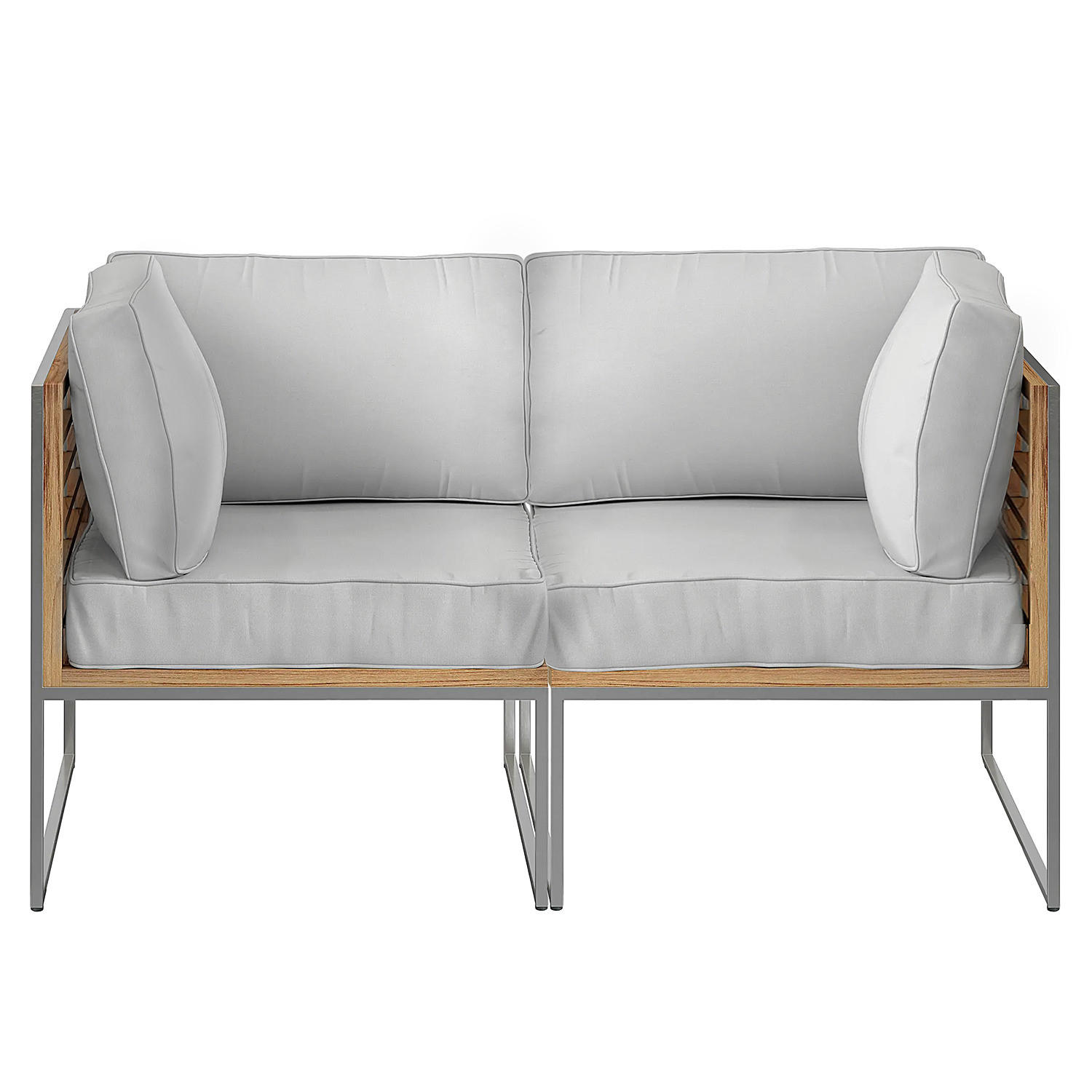 LOUNGESOFA - 2-teilig - Webstoff / Teak massiv - Hellgrau, Holz/Textil (140/74/70cm) - home24
