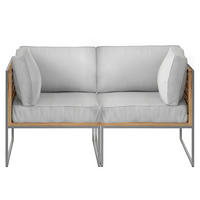 LOUNGESOFA - 2-teilig - Webstoff / Teak massiv - Hellgrau, Holz/Textil (140/74/70cm) - home24