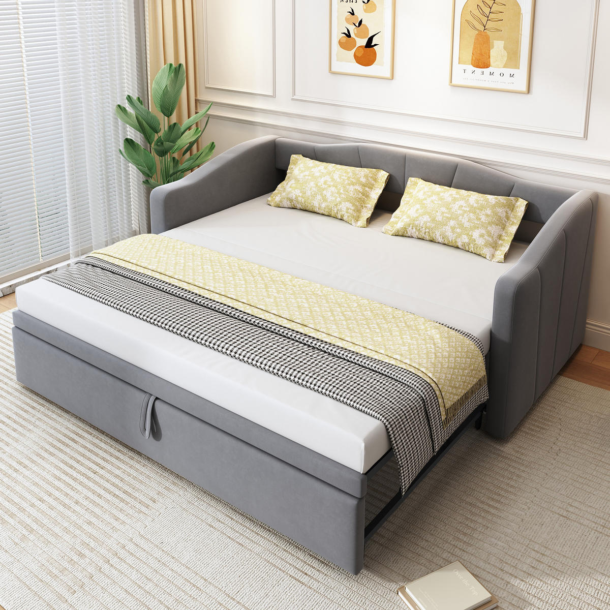 AUSZIEHBETT 90/180/200 cm DE-01584, in Grau - Grau, Holzwerkstoff (90/200cm) - ComfortXL