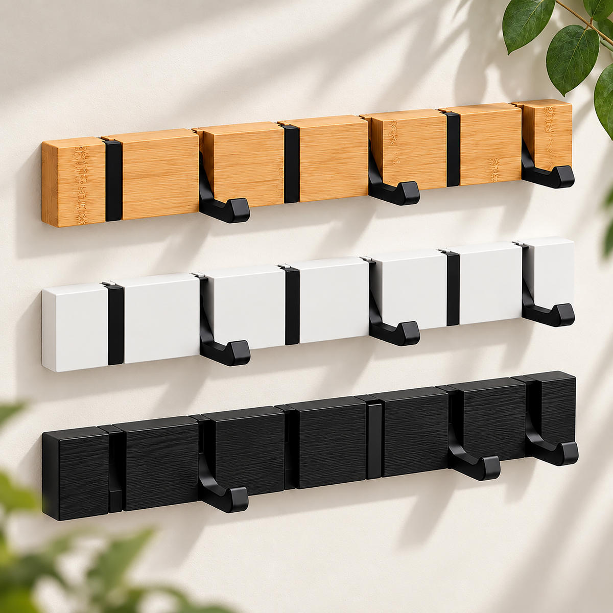 VĚŠÁK Bílý 2er-Set bambus - bílá, kov/dřevo (60/5.5/1.5cm) - Relaxdays
