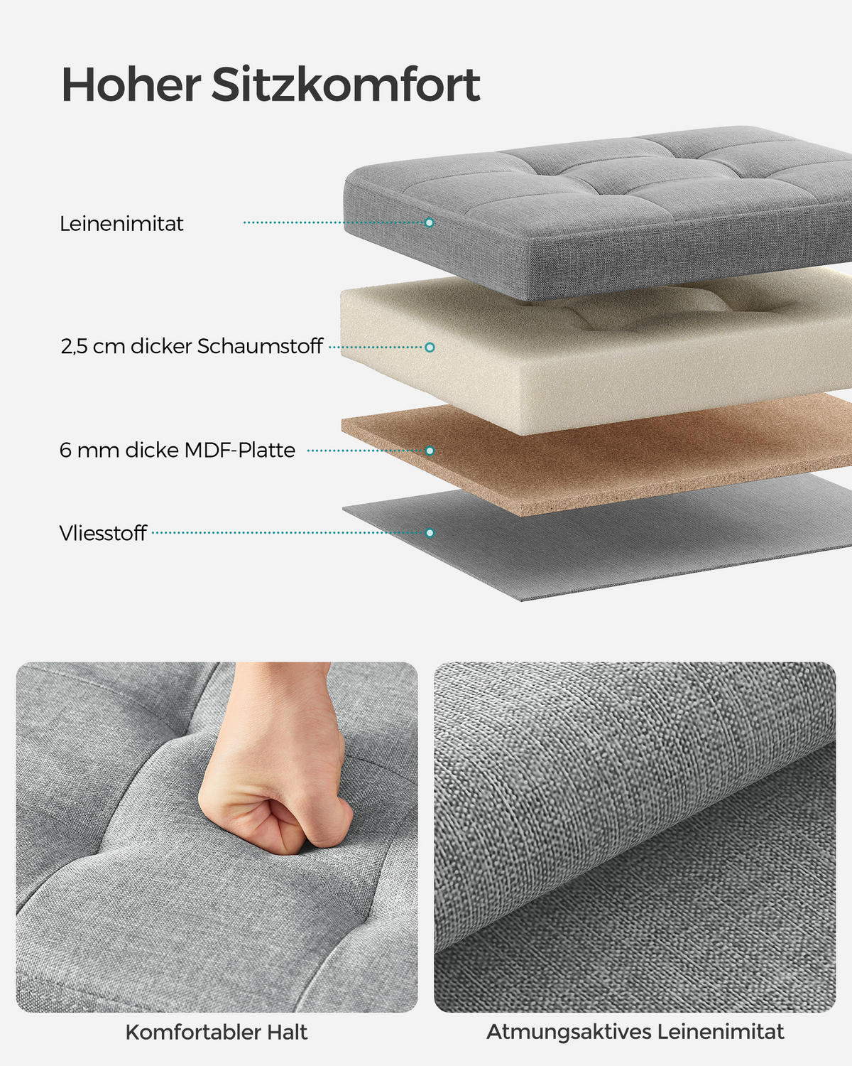 SITZHOCKER Monica - Hellgrau, Textil (32/31/40cm) - SONGMICS