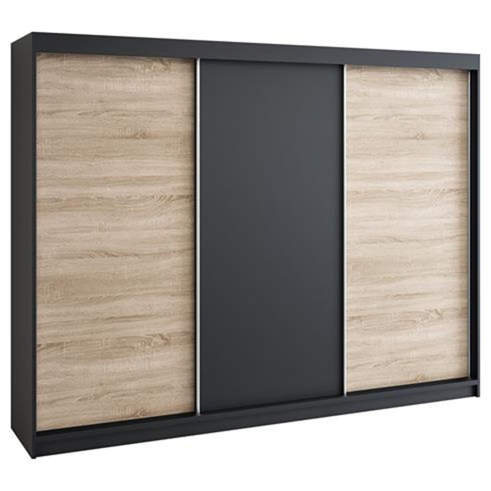 SCHWEBETÜRENSCHRANK 200 CM MERO Farbe: Schwarz / sonoma / schwarz / sonoma - Schwarz/Braun, Holzwerkstoff (200/215/59.5cm) - A&J MöbelLand