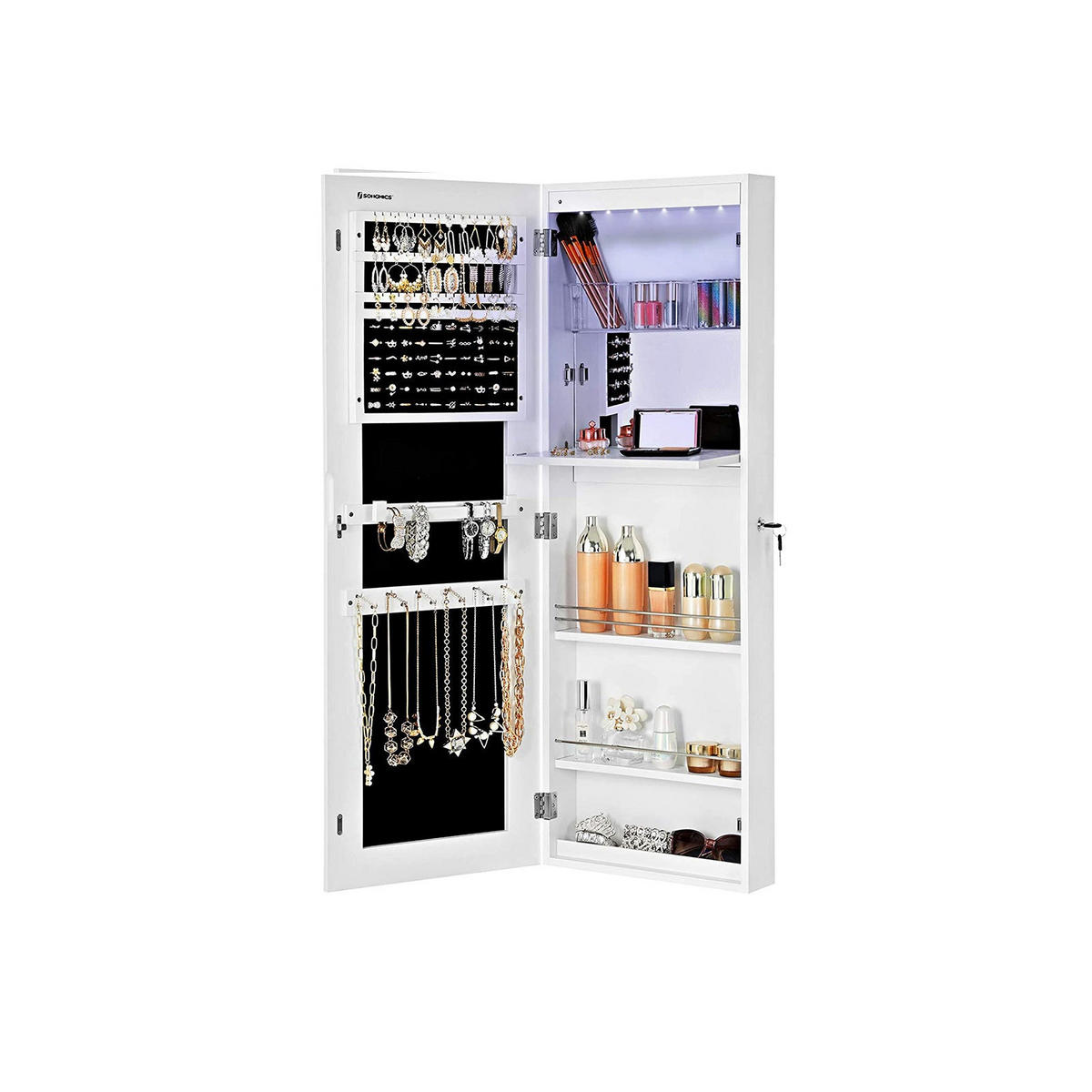 SCHMUCKSCHRANK GANZKÖRPERSPIEGEL - Weiß, Holzwerkstoff (110/10/37cm) - Hansiro
