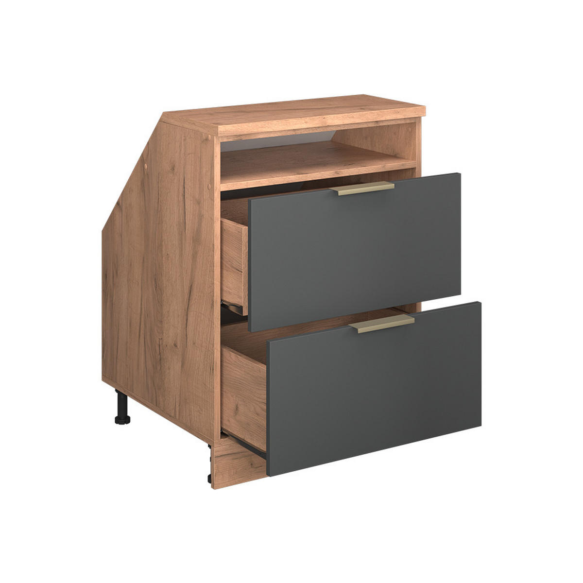 KUHINJSKI ORMAR ZA KOSINE KROVA R-Line Antracit-Zlatna 60 cm s 2 ladice, korpus ormara dubine 60 cm - hrast medunac/antracit, drvni materijal (60/83.8/60cm) - Vicco
