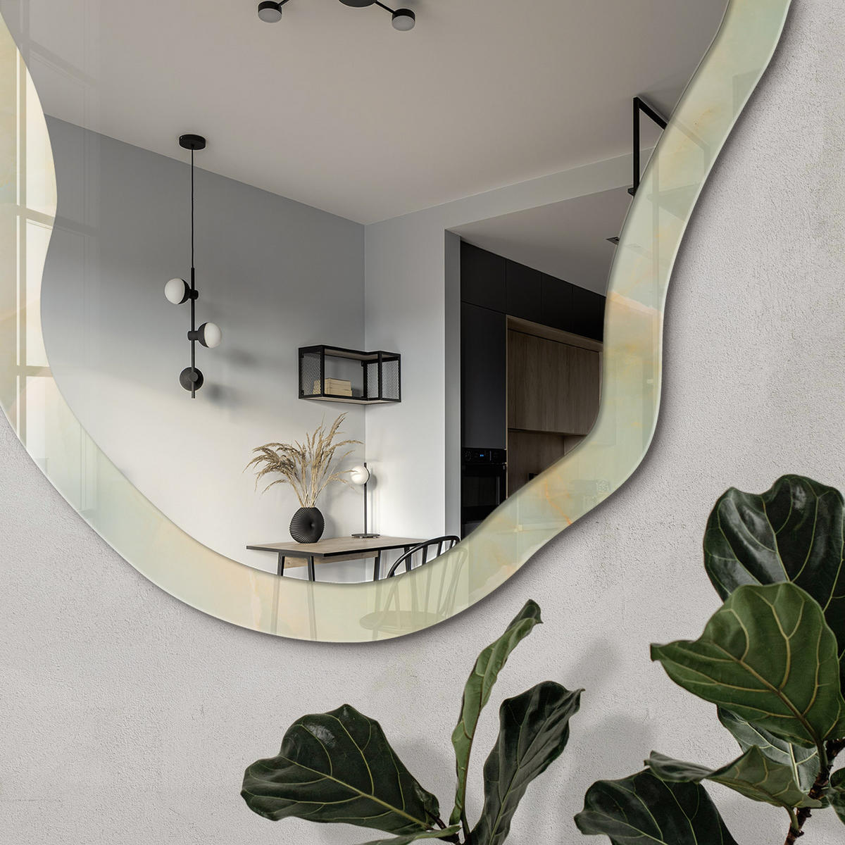 SPIEGEL 90x45 cm asymmetrisch mit Druck - Pastellmuster - Transparent, Glas (45/90/0.4cm) - TULUP
