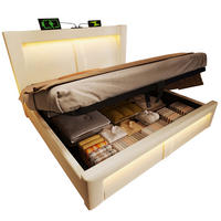 POLSTERBETT 160/200 cm Beige aus Samt mit Stauraum und LED - Beige, Textil (160/200cm) - OKWISH