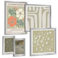 BILDER SET 5er Set - 50x50 cm & 20x30 cm & 40x60 cm Silberner Rahmen - Abstrakte Boho-Muster - Silberfarben, Kunststoff (40/60cm) - TULUP