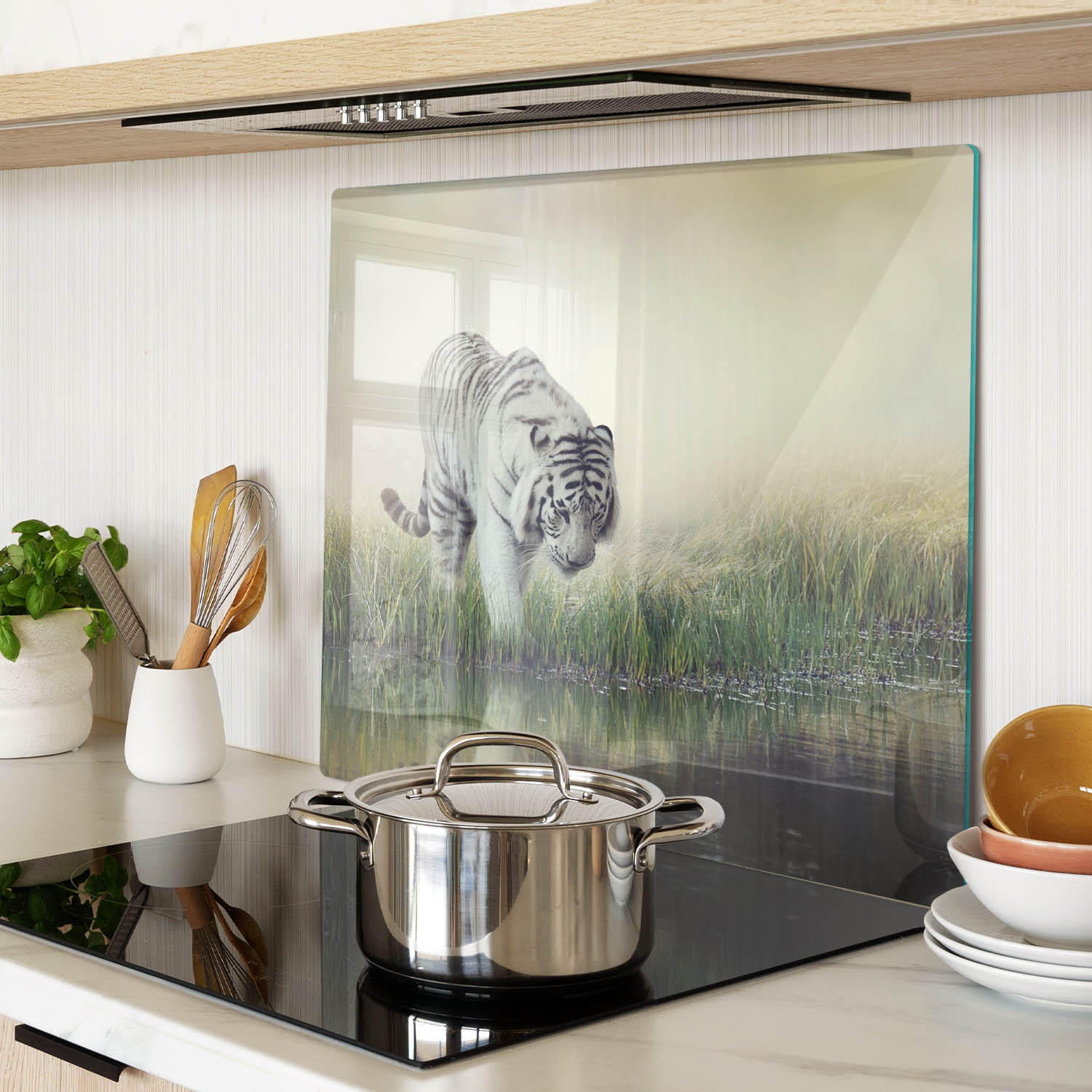 GLASPLATTE 60x52 cm Weißer Tiger - Dunkelbraun/Braun, Glas (60/0.4/52cm) - TULUP