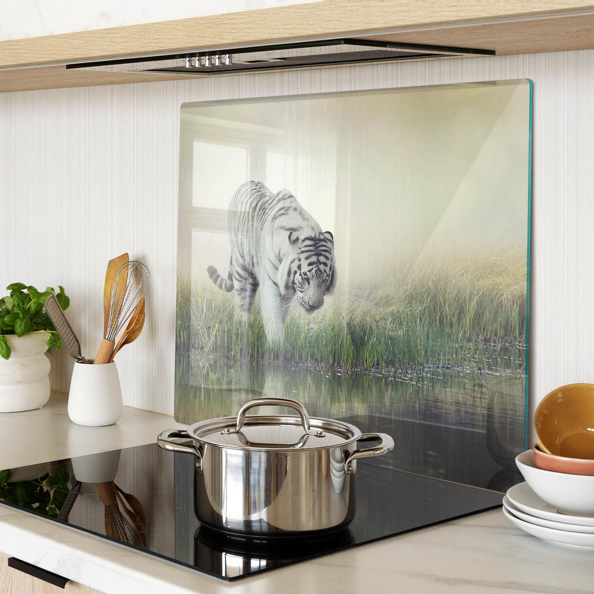 GLASPLATTE 60x52 cm Weißer Tiger - Dunkelbraun/Braun, Glas (60/0.4/52cm) - TULUP