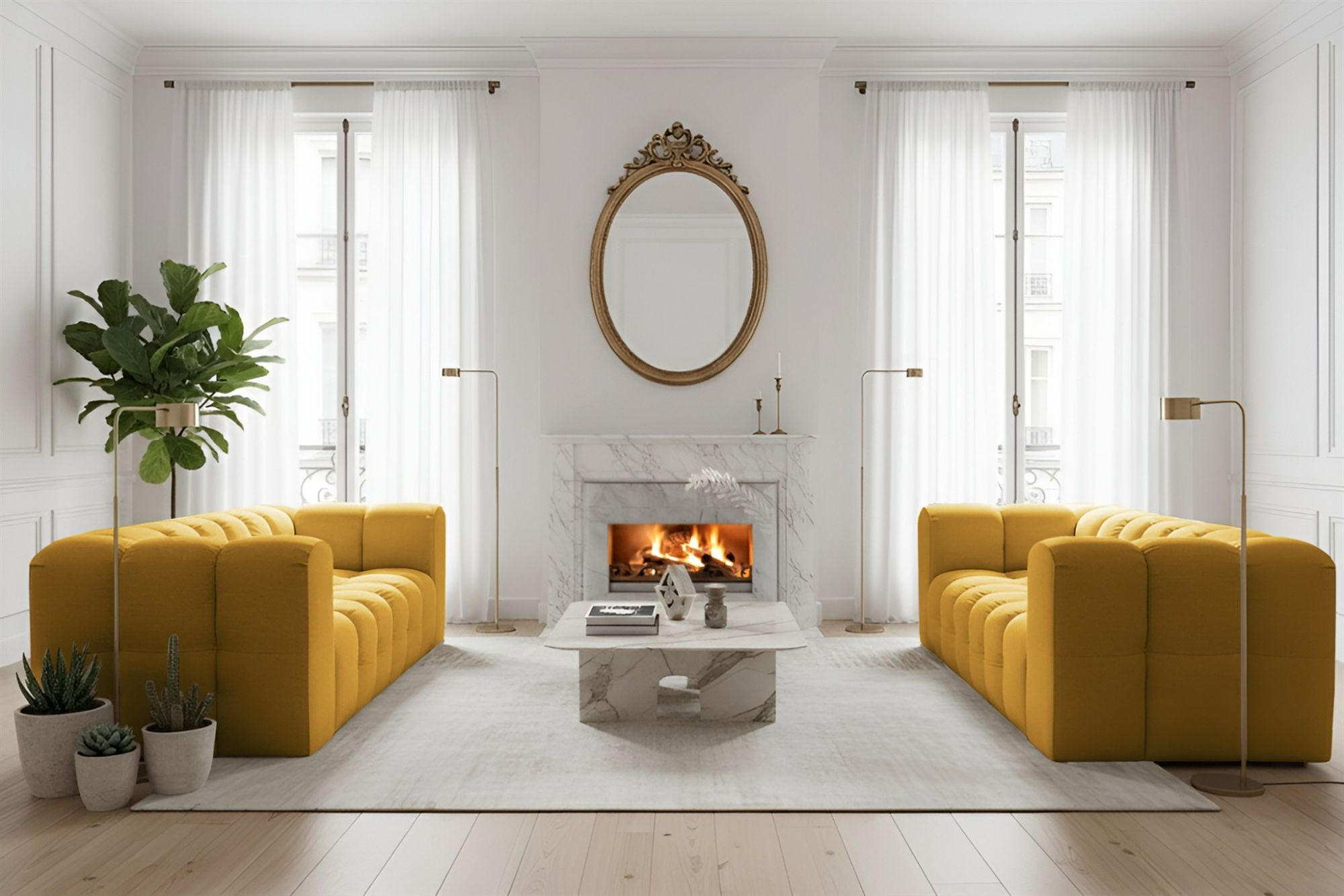 SOFASET Solvie 4-4 In Tiffani - Gelb, Holzwerkstoff/Textil (250/75/106cm) - Fun Möbel