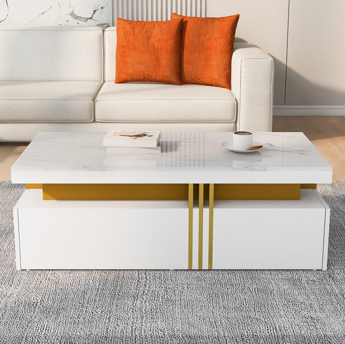 COUCHTISCH mit 2 Schubladen 100x50 cm Weiß Hochglanz - Weiß, Holzwerkstoff (100/50/40cm) - Meubliv