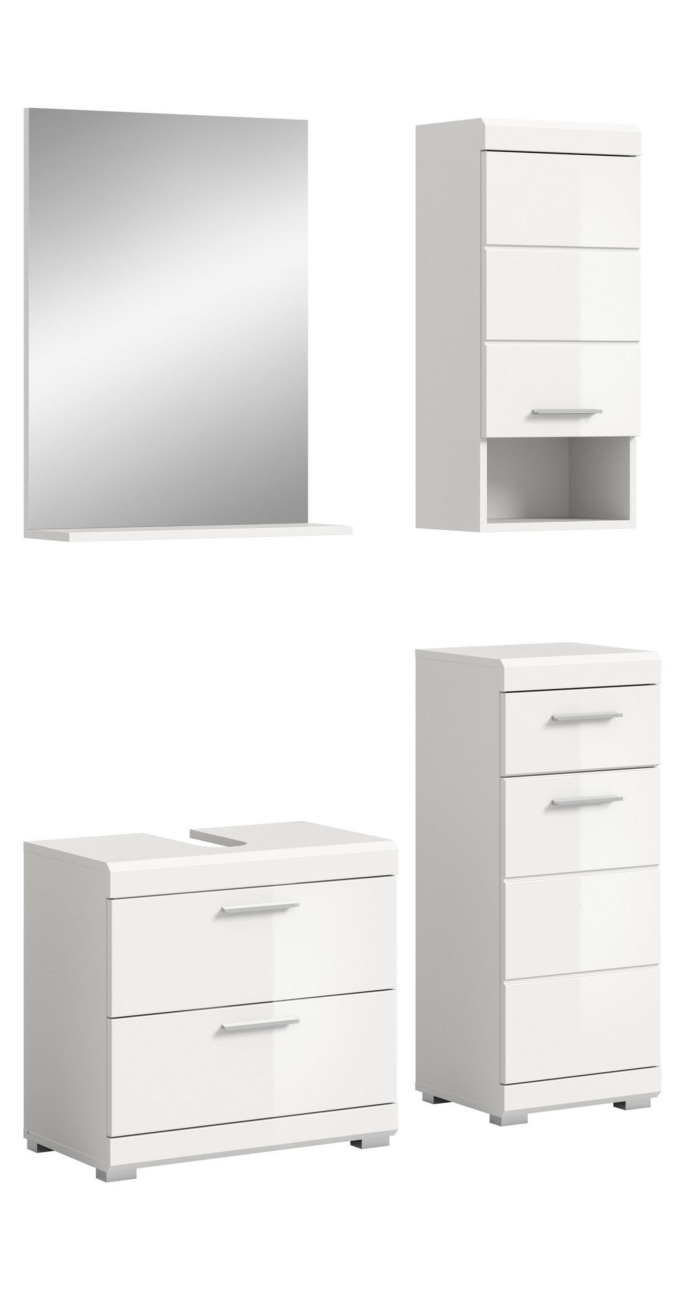 BADKOMBINATION 4tlg. Scout Bad in weiß Nachbildung und weiß hochglanz B/H/T: 112x191x34 cm - Weiß, Holz (112/191/37cm)