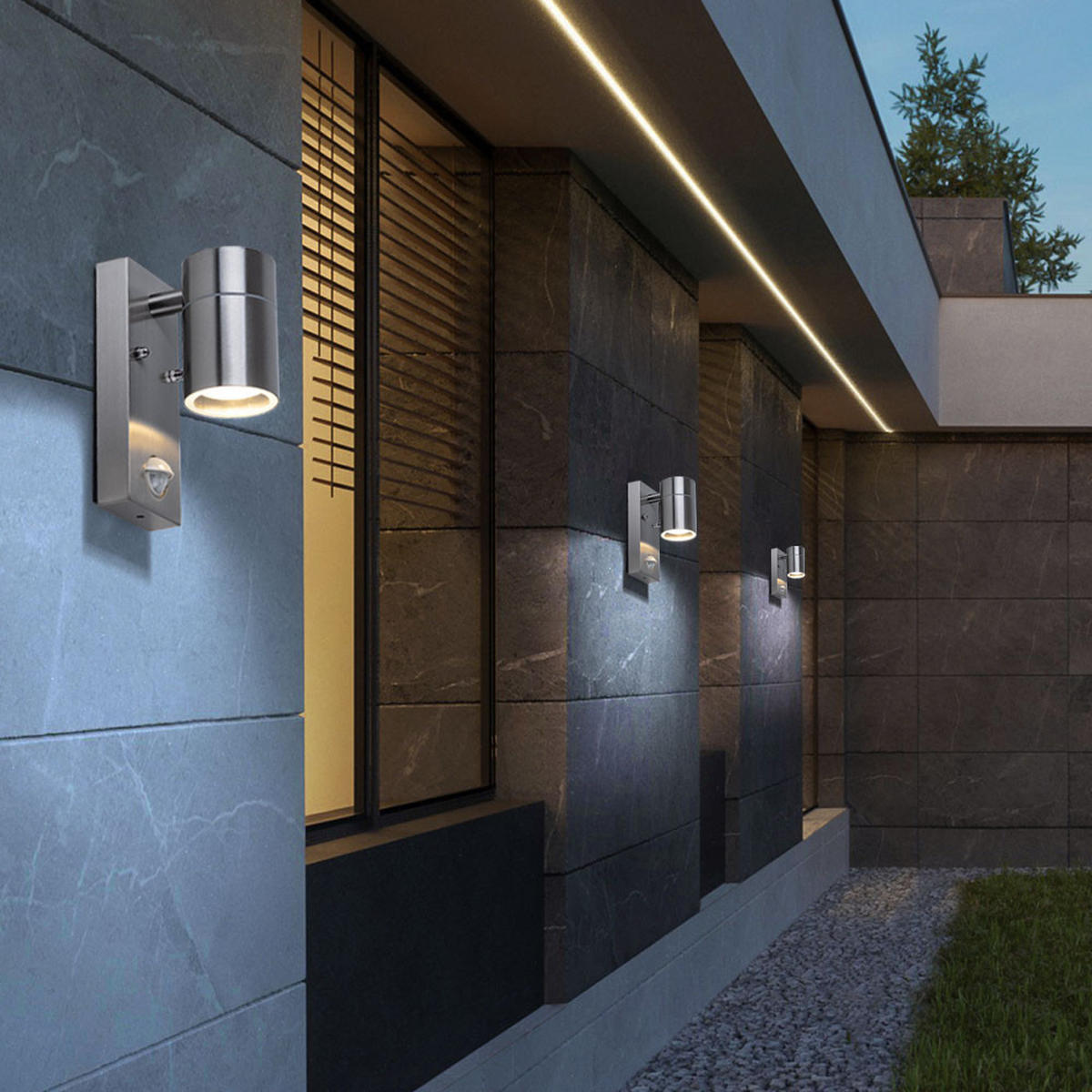 LED AUSSEN-WANDLAMPE Edelstahl Silber Bewegungsmelder - Silberfarben, Metall (6.7/16.3/11cm)
