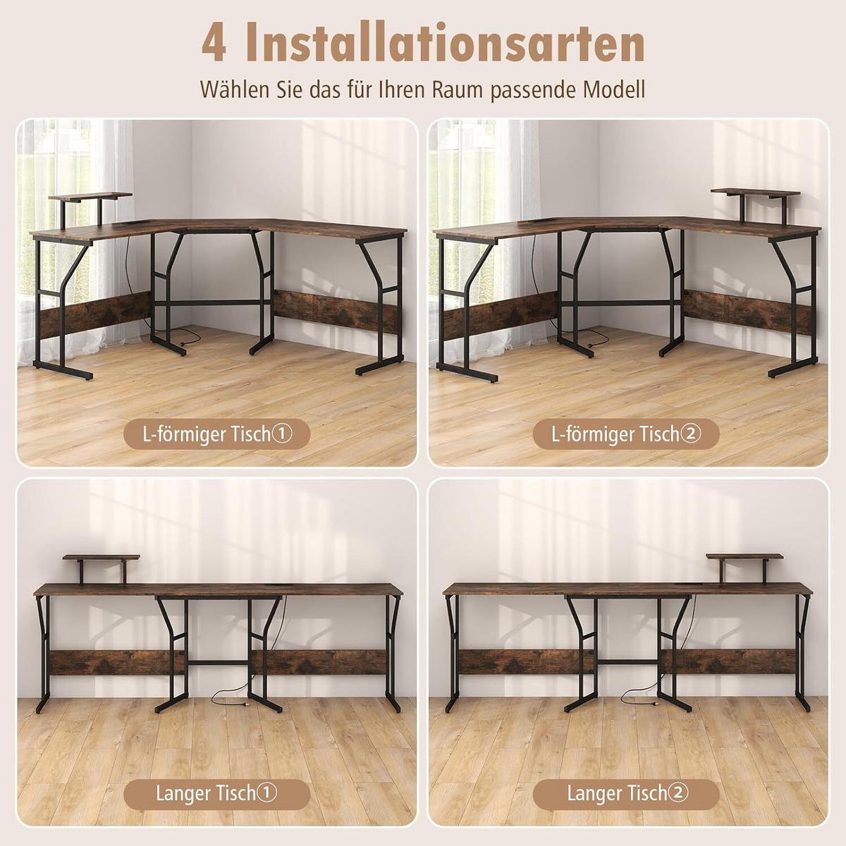 SKRIVBORD 91 cm Brun - Brun, Trä (148/148/91cm) - COSTWAY