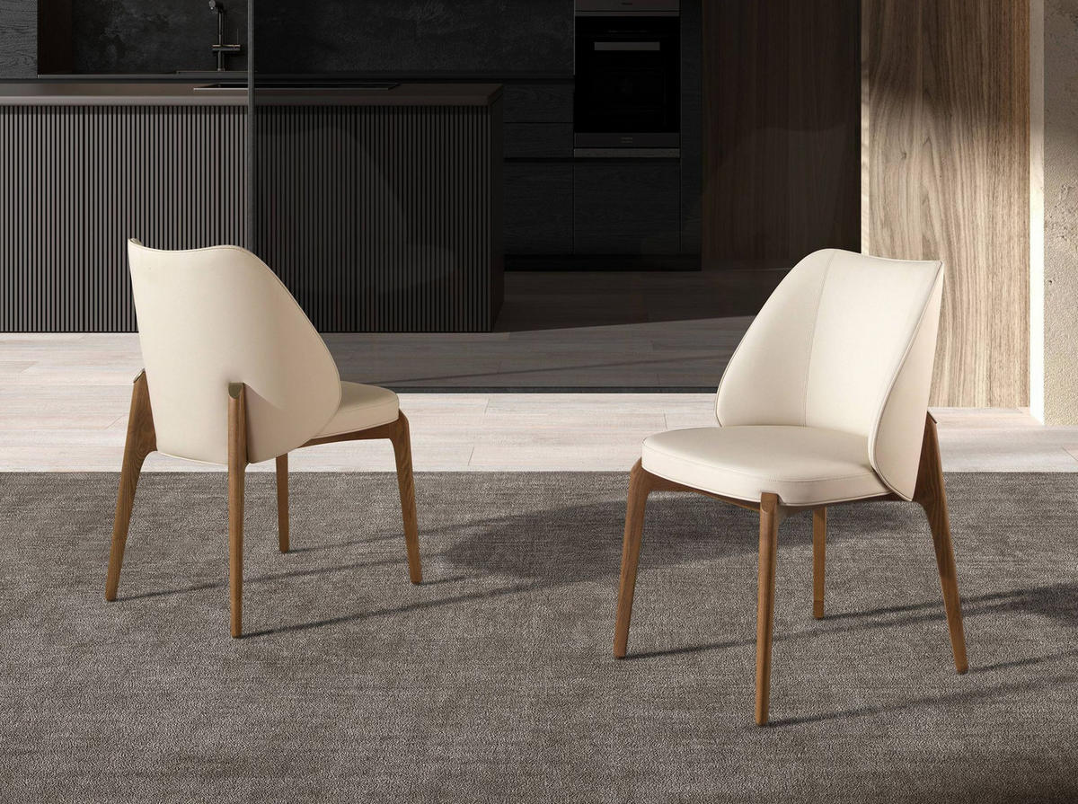 STUHL Stuhl aus cremefarbenem Kunstleder 49/58/80 cm - Beige/Walnussfarben, Leder/Holz (49/80/58cm) - ANGEL CERDA