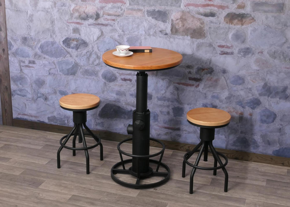 SET BARTISCH + BARHOCKER Kiefer Dekor 3er-Set - Kieferfarben, Holz (61/123/61cm) - MCW
