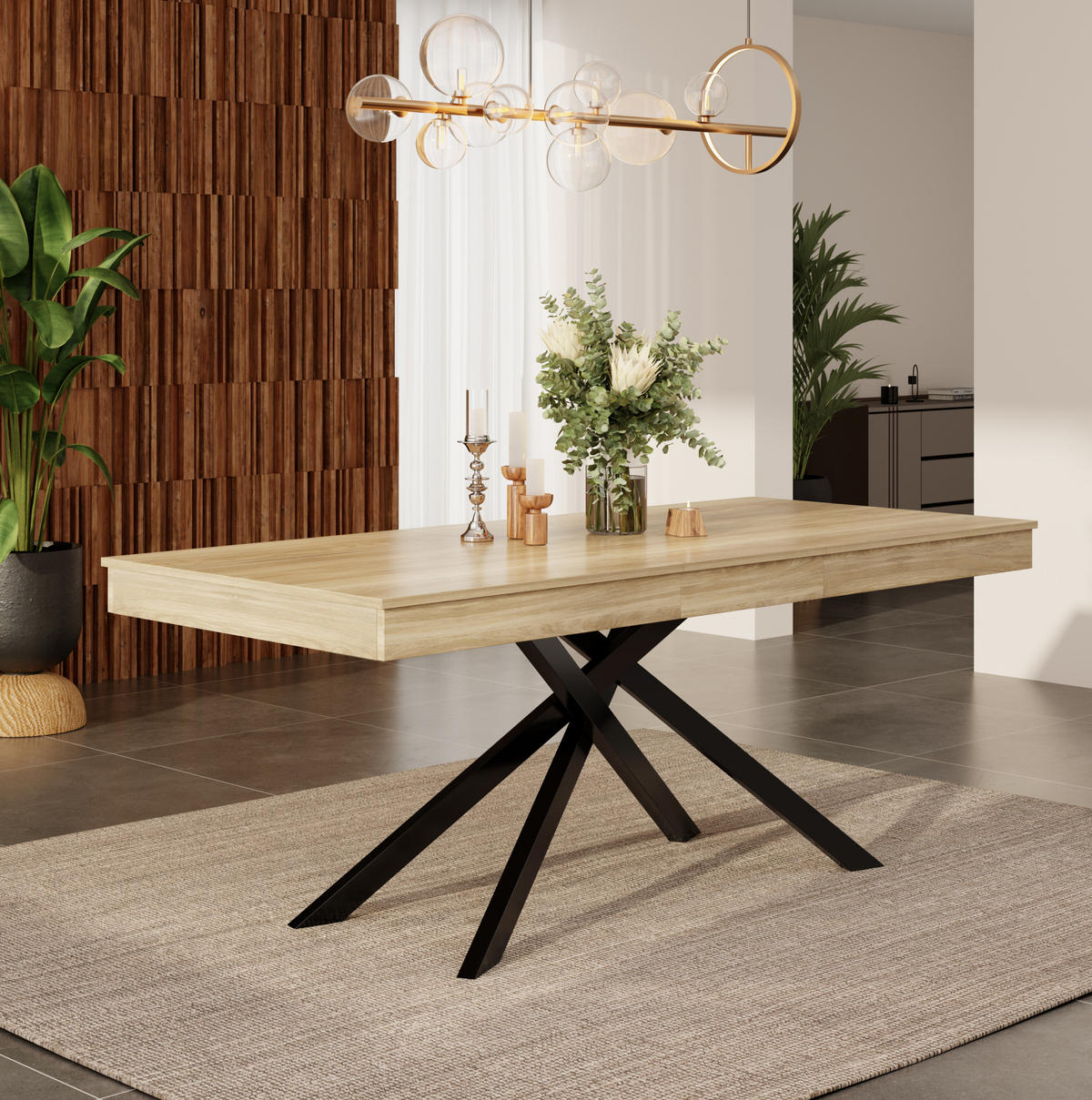 RAZVLAČNI blagovaonski stol 140–180/80 cm za 6–8 osoba, MDF ploča i križne metalne noge, Hrast - boje hrasta, drvni materijal (180/80/76cm) - Redom