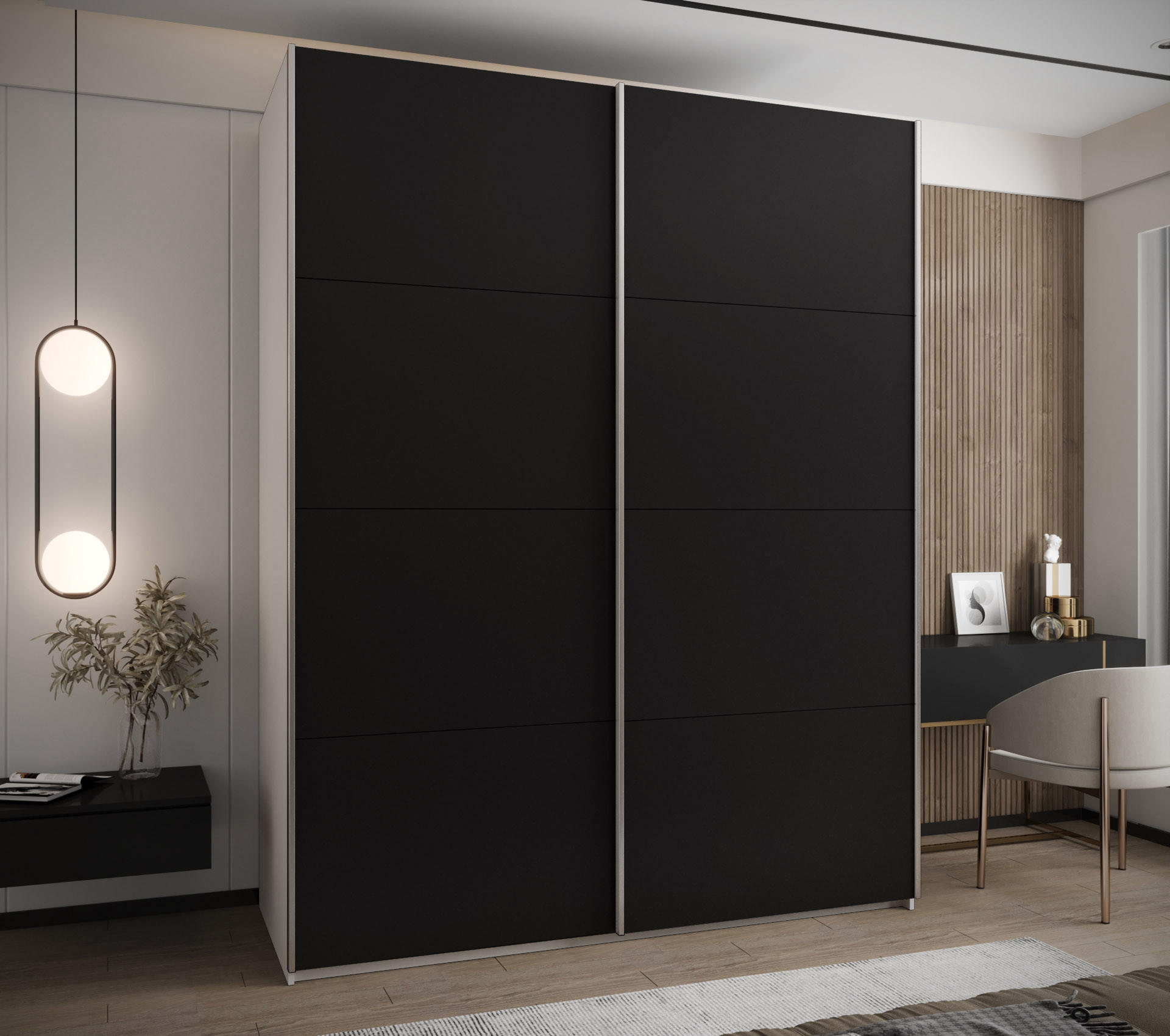 SCHWEBETÜRENSCHRANK 245,5/190/64 2-türig - Silberfarben/Schwarz, Holz/Metall (190/245/64cm) - Abiks Möbel