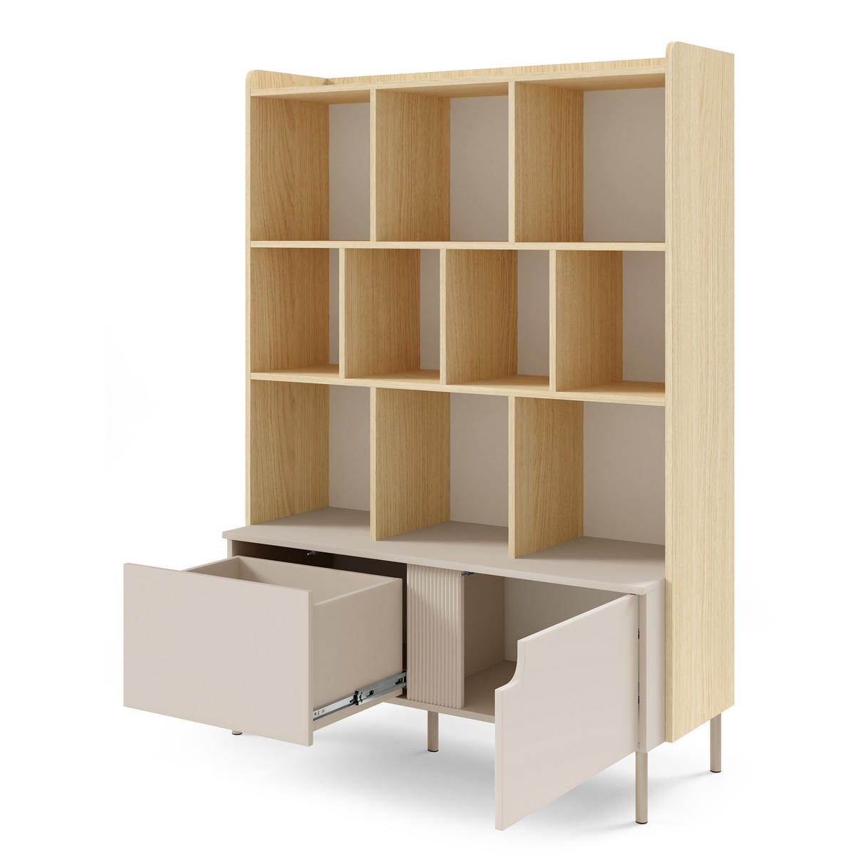 BÜCHERREGAL Positivo mit 1 Tür und 1 Schublade, 110 cm, Mavelie-Eiche + Macadamia - Eichefarben, Holzwerkstoff (113/195/42cm) - Beautysofa