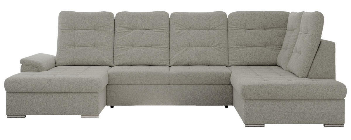 WOHNLANDSCHAFT MADRITO U - Hellgrau Boucle - Rechts - Silberfarben/Hellgrau, Textil/Metall (323/89/204cm) - MKS