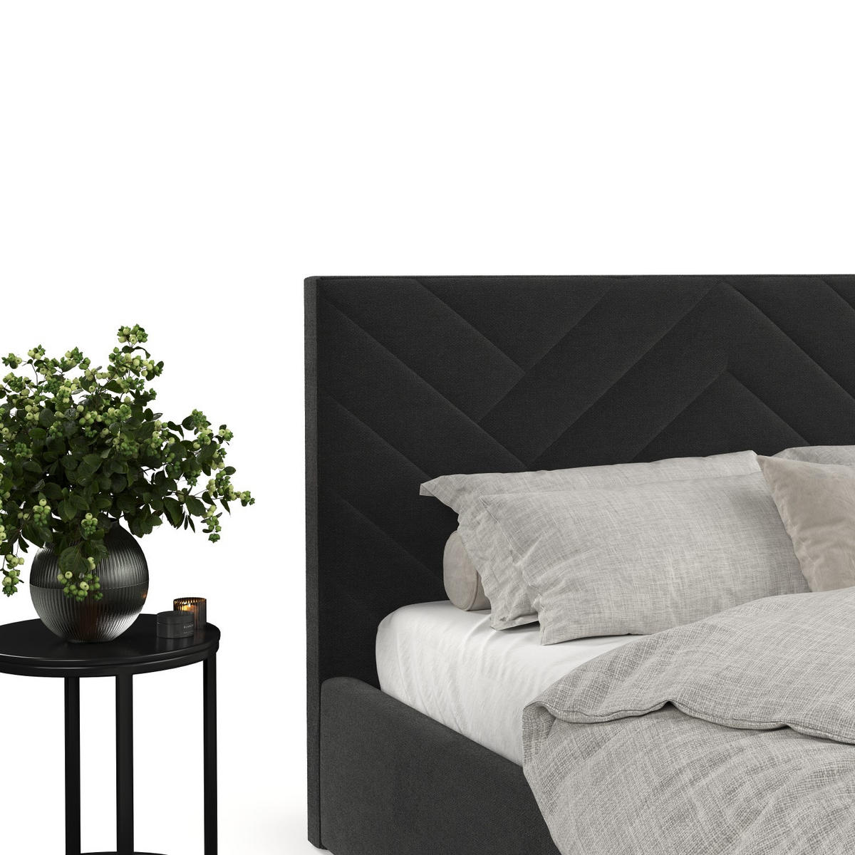 POLSTERBETT Arco 180/200 cm Schwarz im Asti Stoff - Schwarz/Naturfarben, Holz/Holzwerkstoff (180/200cm) - AltaBeds