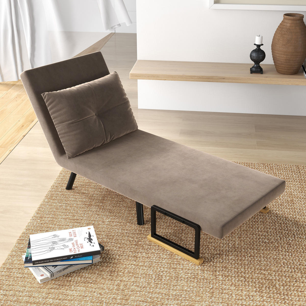 SCHLAFSESSEL - Hellbraun/Schwarz, Holz/Textil (73/81/63cm) - HOMCOM