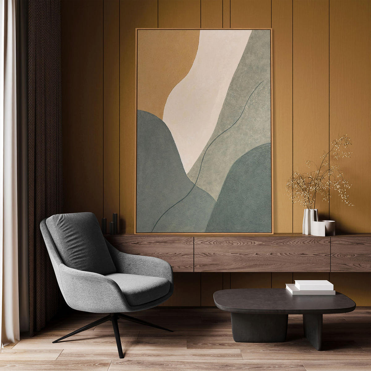 GEMÄLDE Ewige Linie Schattenfugenrahmen Eichefarben 140x100 cm - Eichefarben, Holz (140/100cm) - YS-art gallery