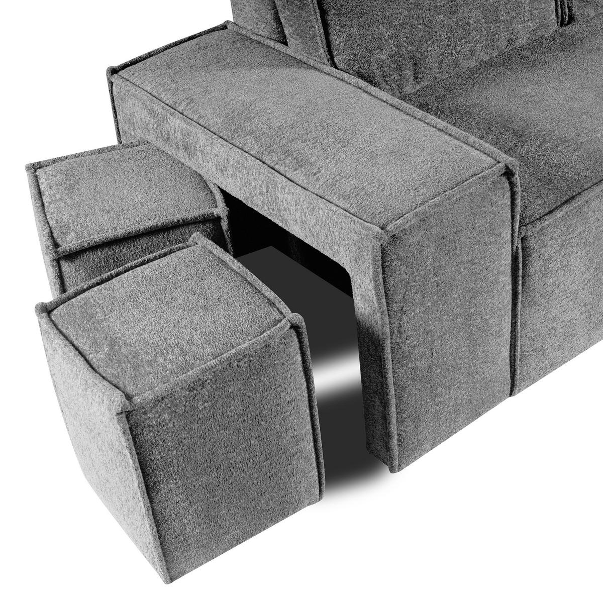 ECKSCHLAFSOFA Colby mit Schlaffunktion und zwei Hockern, universeller Ottomane, Grau - Grau, Textil (265/155cm) - Beautysofa