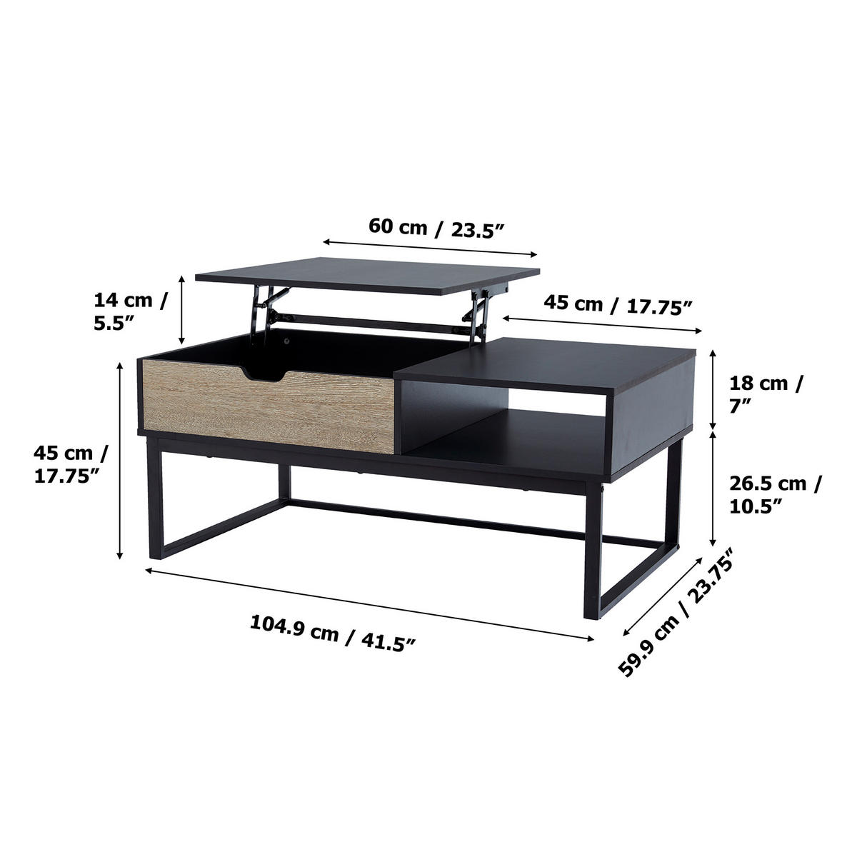 COUCHTISCH Schwarz - Schwarz, Holzwerkstoff (45.1/60.3/45.1cm) - Teamson Home
