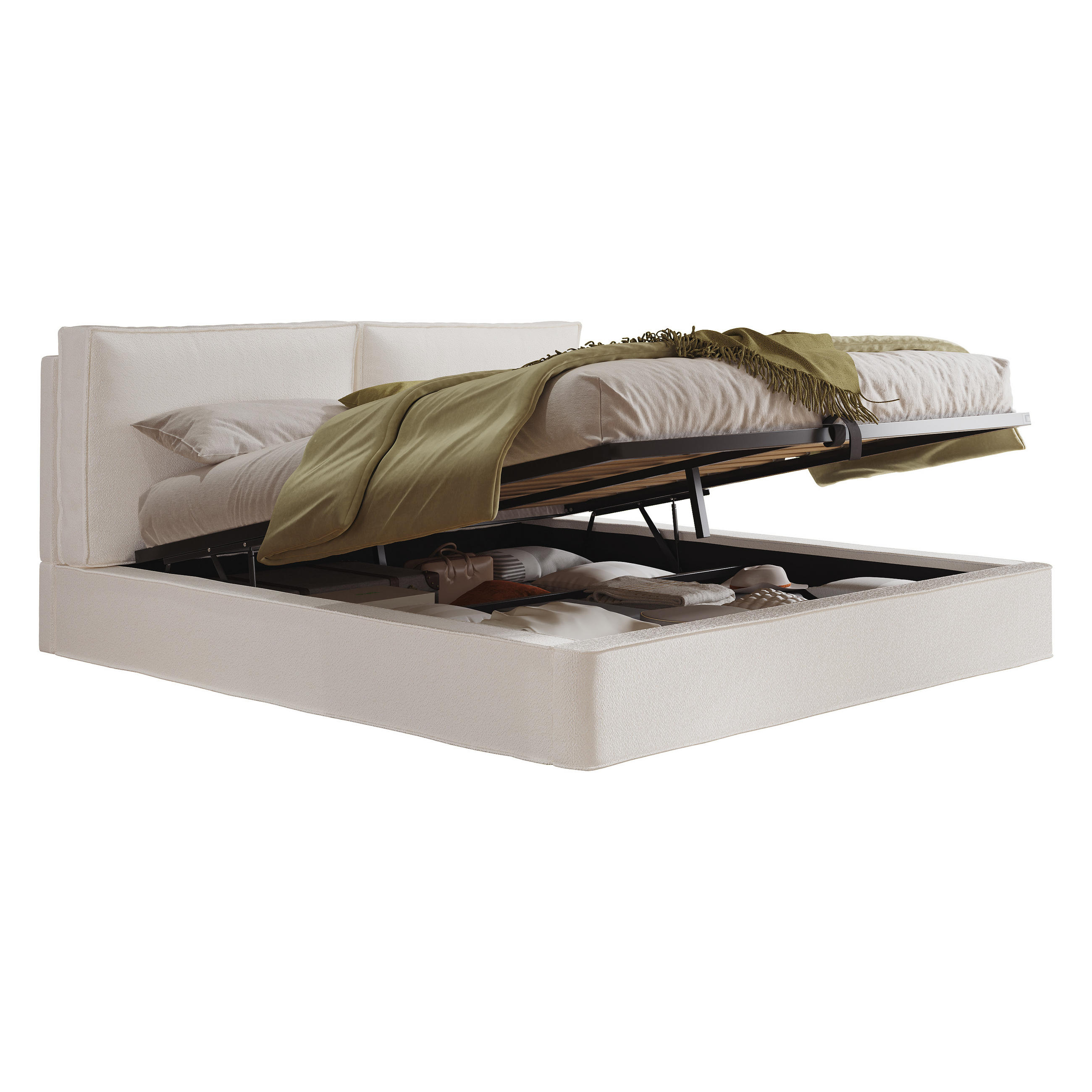 POLSTERBETT Beige Bouclé 180x200 Hydraulik Stauraum - Beige, Leder (180/200cm) - FLIEKS