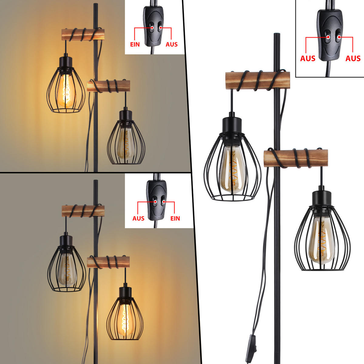 STEHLAMPE Haas 22/152/22 cm - Schwarz, Metall (22/22/152cm) - ZMH