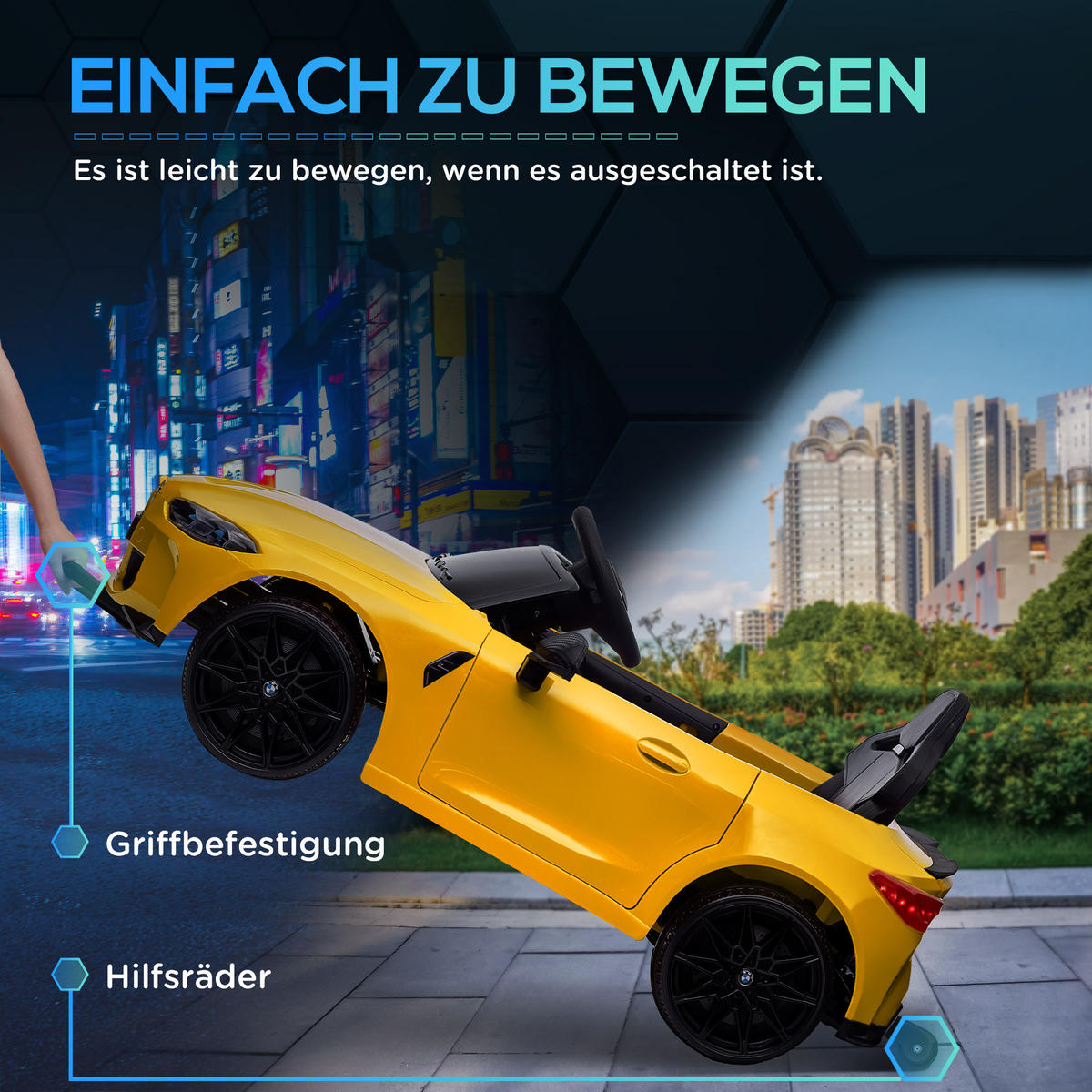 KINDER Elektroauto 12V Kinderfahrzeug mit 2,4G-Fernbedienung, 3-5 km/h, Gelb - Gelb, Metall (108/69.5/51cm) - AIYAPLAY
