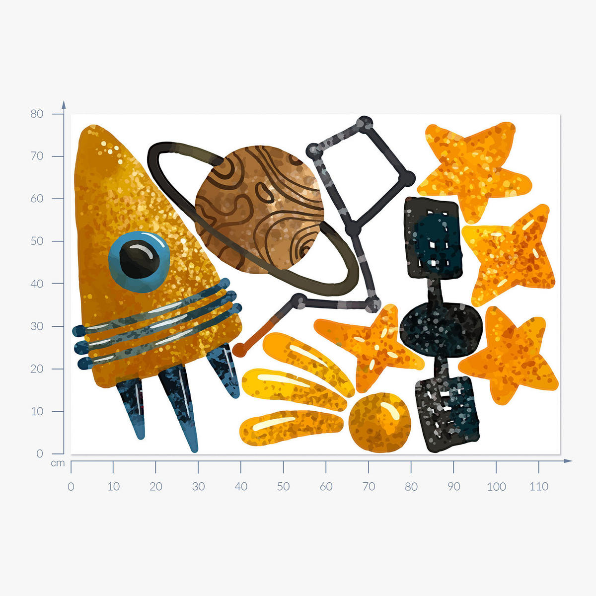 WANDAUFKLEBER 80x115cm - Raketenplanet und Sterne - Multicolor, Kunststoff (80/115/0.1cm) - Wallfluent