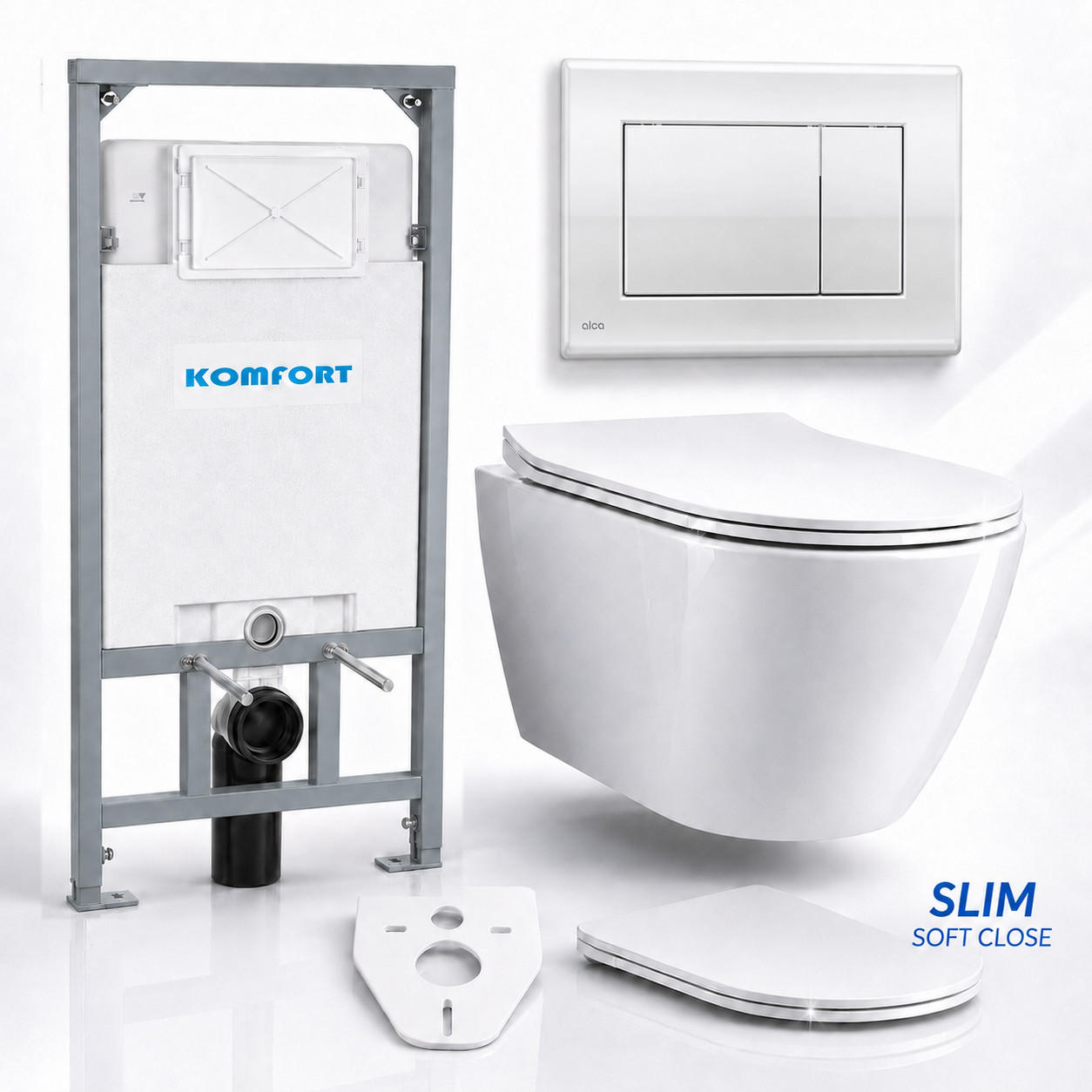 WC-SET ROLO Weiß, Slim-Sitz, Vorwandelement und Betätigungsplatte M271 Chrom THIN - Weiß, Keramik (53/119.5/48.5cm) - bad land