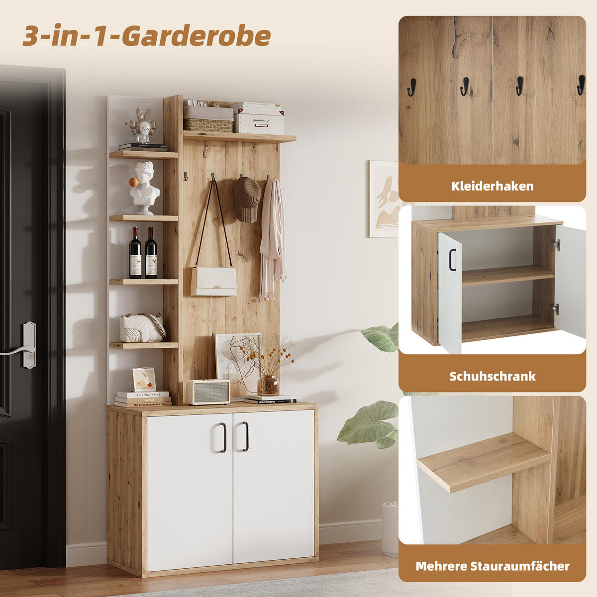 GARDEROBENSTÄNDER Flur Ausstattung mit Kleiderhaken - Buchefarben, Holzwerkstoff (75/180/33cm) - Urban Meuble