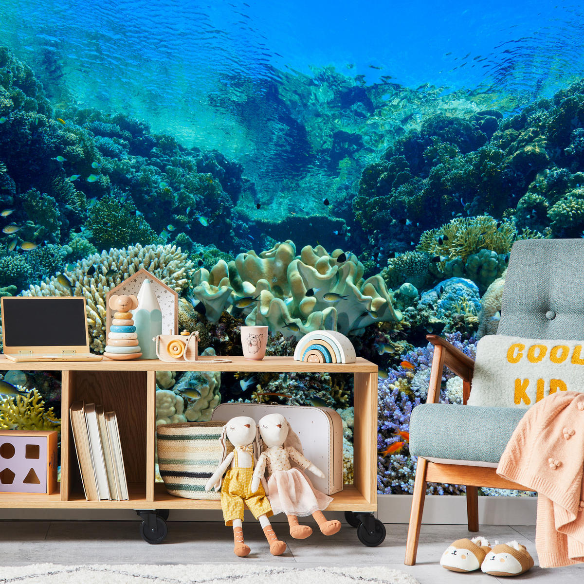 FOTOTAPETE Unterwasserwelt Korallenriff Bunte Fische Meer Natur 400x280 - Türkis/Gelb, Papier (400/280cm) - Muralo