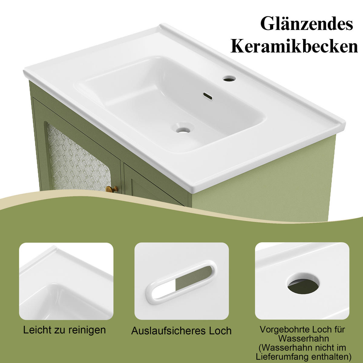 WASCHTISCHUNTERSCHRANK Grün 80/50/87 cm - Grün, Holz (80/87/50cm) - PANGIVO