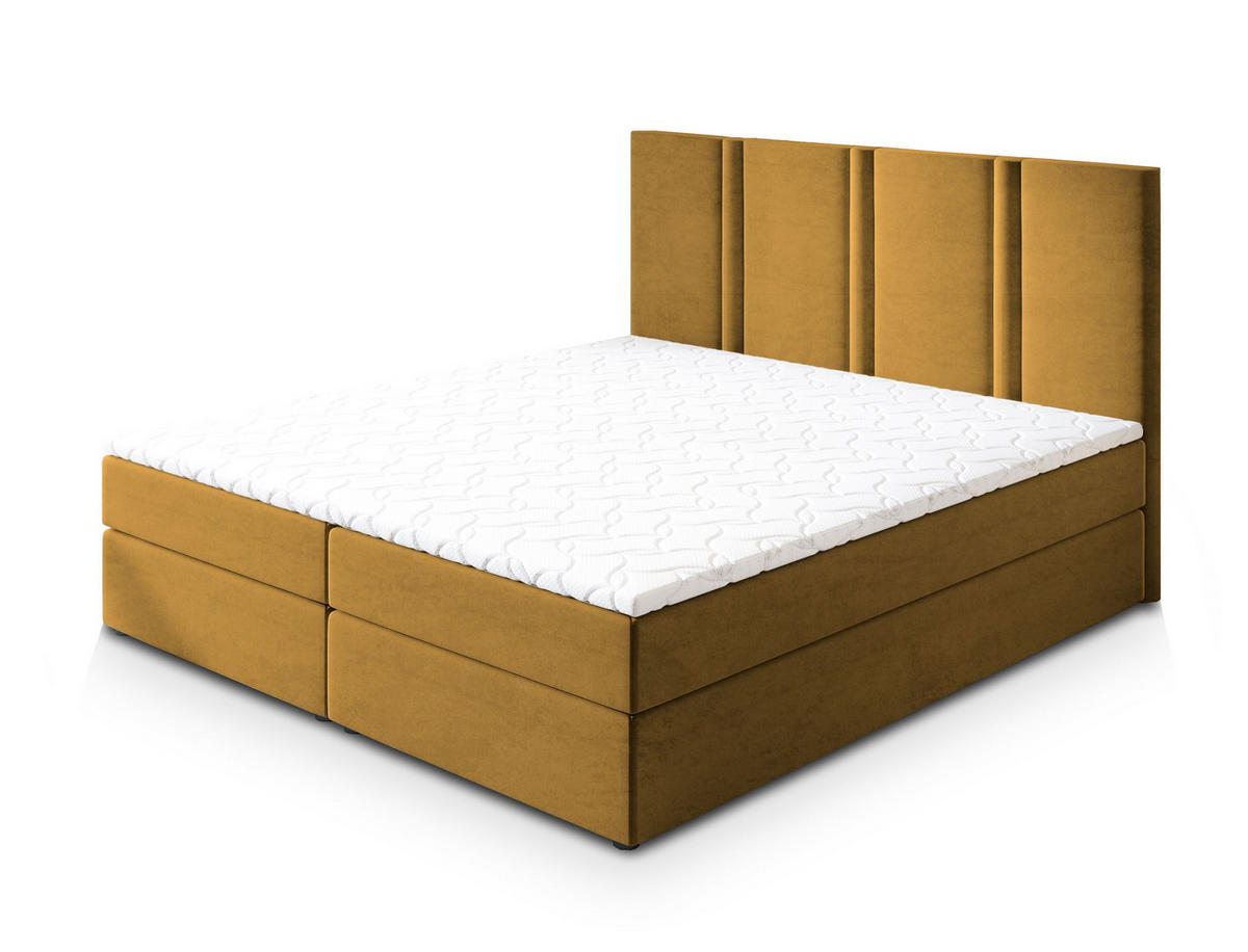 BOXBETT LARIO 180x200 cm mit Matratze und Topper - Gelb - Gelb, Holz (180/200cm) - MASSENO
