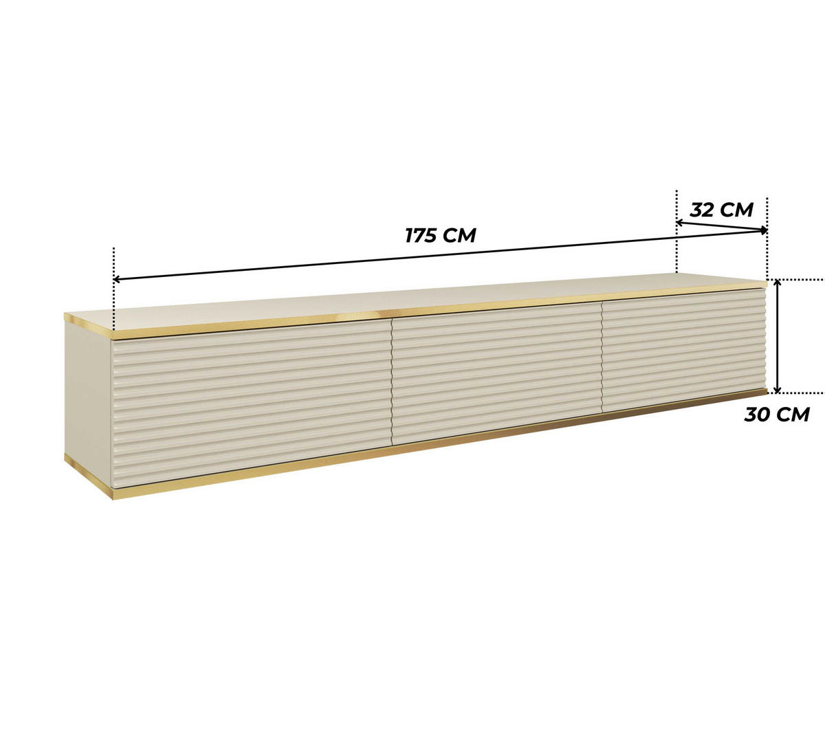 TV-BOARD FORNO (Hängend, Beige, Rillenfront, Goldene Details, 3 Klapptüren, 175 cm) - Beige, Holz/Holzwerkstoff (175/30/32cm) - Ravio