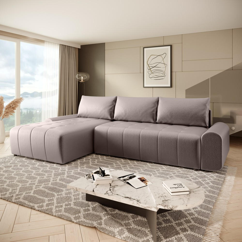 ECKSCHLAFSOFA Costa L taupe links - Taupe/Schwarz, Kunststoff/Textil (290/169cm) - Beautysofa