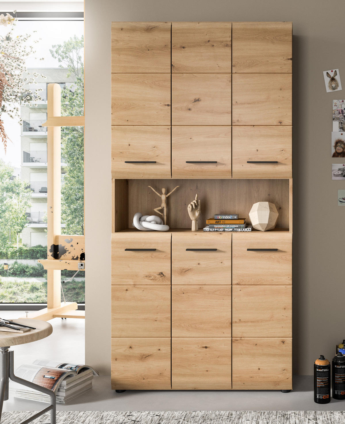 HOCHSCHRANK Artisan Eiche, Badschrank Mehrzweckschrank 90 x 185 cm, Cover - Schwarz/Eiche Artisan, Holzwerkstoff/Kunststoff (90/185/30cm) - Inn.Furn