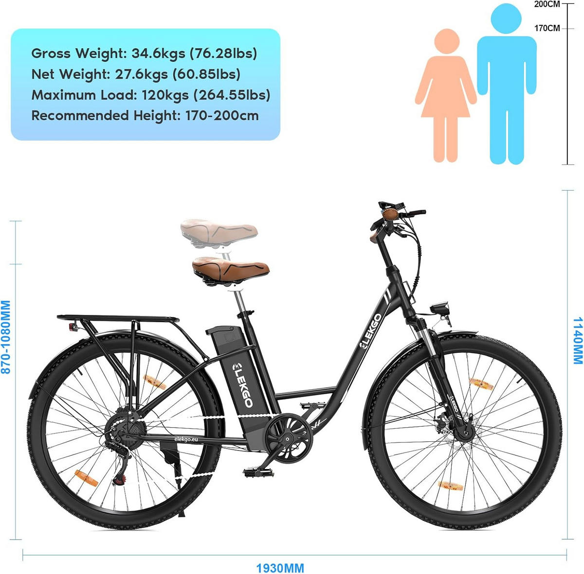 E-BIKE Cityrad EG31 28" für Damen & Herren, 7 Gang, bis zu 90km - Weiß, Metall (87cm) - ELEKGO